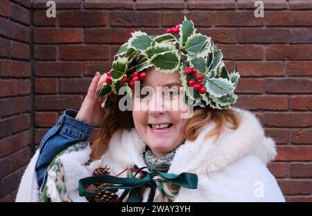 London, Großbritannien. Januar 2024. Feierlichkeiten der zwölften Nacht 2024 von The Lions Part, Bankside Mummers. Quelle: Matthew Chattle/Alamy Live News Stockfoto