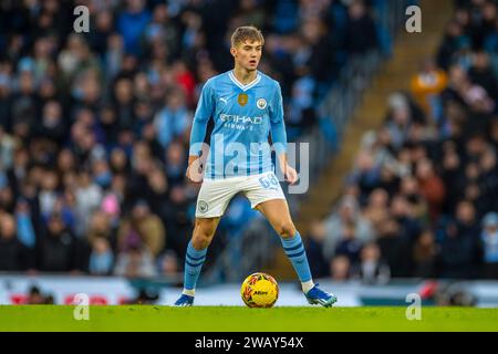 Manchester am Sonntag, den 7. Januar 2024. Jacob Wright #56 von Manchester City in Aktion beim Spiel der dritten Runde des FA Cup zwischen Manchester City und Huddersfield Town im Etihad Stadium, Manchester am Sonntag, den 7. Januar 2024. (Foto: Mike Morese | MI News) Credit: MI News & Sport /Alamy Live News Stockfoto