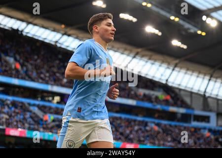 Manchester, Großbritannien. Januar 2024. Julian Alvarez von Manchester City beim Spiel der dritten Runde des FA Cup Manchester City gegen Huddersfield Town im Etihad Stadium, Manchester, Vereinigtes Königreich, 7. Januar 2024 (Foto: Conor Molloy/News Images) in Manchester, Vereinigtes Königreich am 2024. (Foto: Conor Molloy/News Images/SIPA USA) Credit: SIPA USA/Alamy Live News Stockfoto