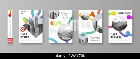 Broschürendesign. Grafische Vorlage für Unternehmensflyer. 3D-Formen im Layout. Abstrakter Cover für den Jahresbericht. Bunte Kunst. Stadtlandschaft. Modernes Buch. Poster für Unternehmen. Vektor kreative Hintergründe Stock Vektor