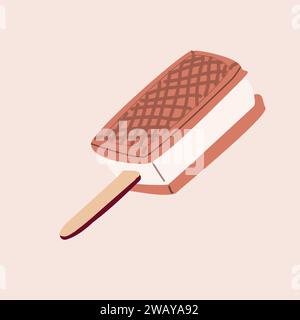 Eis mit Waffelkeksen am Stock. Vektor-Illustration von kaltem süßem Essen - Eis auf Stock. Stock Vektor