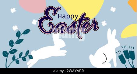 Weißes Silhouettenkonzept für Osterhasen. Happy Easter Konzept für Grußkarten, Banner, Poster usw. Stock Vektor