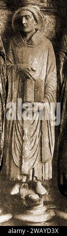 Kathedrale von Chartes, Frankreich 1947 - Eine Statue des Heiligen Jerome. - Cathédrale de Chartres, Frankreich en 1947 - Une Statue de Saint Jérôme. Stockfoto