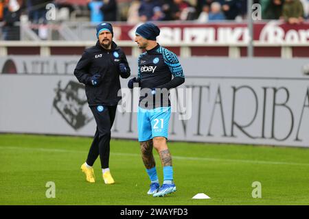 Matteo Politano vom SSC Napoli während des Spiels der Serie A zwischen dem FC Turin und dem SSC Napoli am 7. Januar 2024 im Olympischen Stadion Grande Torino in Turin Stockfoto