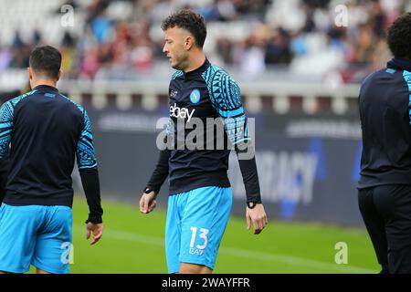 Amir Rrahmani vom SSC Napoli während des Spiels der Serie A zwischen dem FC Turin und dem SSC Napoli am 07. Januar 2024 im Olympischen Stadion Grande Torino in Turin, Stockfoto