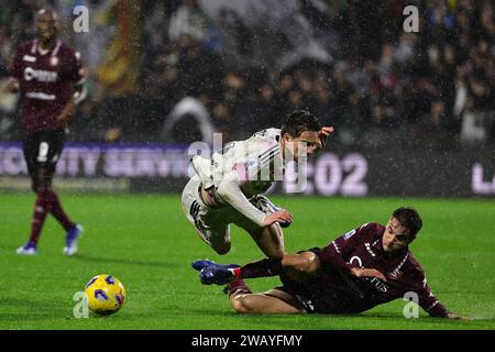 Salerno, Italien. Januar 2024. Während des Fußballspiels der Serie A zwischen US Salernitana und Juventus FC im Arechi Stadion in Salerno (Italien) am 7. Januar 2024. Quelle: Insidefoto di andrea staccioli/Alamy Live News Stockfoto