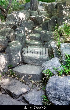 Eine Steintreppe im Garten des Beak Inje House, einem traditionellen koreanischen Haus einer wohlhabenden Familie, Bukchon Village, Seoul, Südkorea Stockfoto