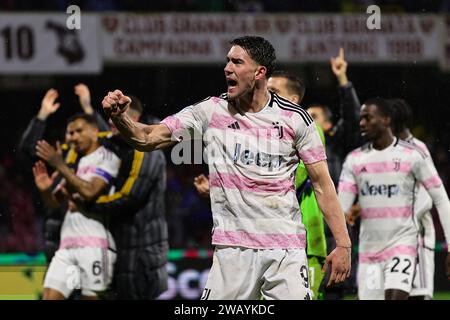 Salerno, Italien. Januar 2024. Juventus-Spieler feiern am 7. Januar 2024 das Fußballspiel der Serie A zwischen US Salernitana und Juventus FC im Arechi-Stadion in Salerno (Italien). Quelle: Insidefoto di andrea staccioli/Alamy Live News Stockfoto