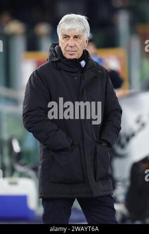 Rom, Italie. Januar 2024. Gian Piero Gasperini Cheftrainer von Atalanta sieht beim italienischen Meisterschaftsspiel der Serie A zwischen AS Roma und Atalanta BC am 7. Januar 2024 im Stadio Olimpico in Rom, Italien - Foto Federico Proietti/DPPI Credit: DPPI Media/Alamy Live News Stockfoto