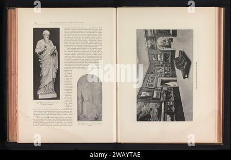 Skulptur, die den heiligen vitus darstellt und eine Fotoproduktion einer Zeichnung, die Mönche in einer Trauerprozession darstellt, Anonym, um 1891 - in oder vor 1895 photomechanischen Druck Prager Papierskulptur. Cortege, Trauerprozession. Stockfoto