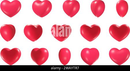 3D-Herzrotation. Isolierte Herzen Form Animation für Zeichentrickspiel, valentinstag Hochzeit Scharlach Liebe Symbol, Sprite Blatt Schleife Objekte realistische Vektor Illustration der 3D Liebe Form Hochzeit Stock Vektor