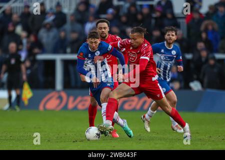 Hartlepool United kämpft mit Seydil Toure in Oxford City während des Vanarama National League-Spiels zwischen Hartlepool United und Oxford City im Victoria Park, Hartlepool, am Samstag, den 6. Januar 2024. (Foto: Mark Fletcher | MI News) Credit: MI News & Sport /Alamy Live News Stockfoto