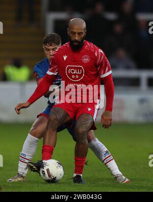 Josh Parker in Oxford City im Einsatz mit Louis Stephenson von Hartlepool United während des Vanarama National League-Spiels zwischen Hartlepool United und Oxford City im Victoria Park, Hartlepool am Samstag, den 6. Januar 2024. (Foto: Mark Fletcher | MI News) Credit: MI News & Sport /Alamy Live News Stockfoto