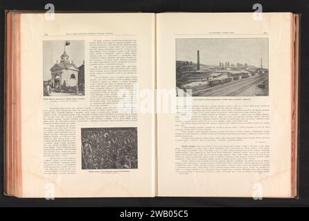 Außenseite des Pavillons für die Zement- und Kalkproduktion in Prag und eine polierte Platte aus Kalkstein, anonym, um 1890 - in oder vor 1895 fotomechanischer Druck Prager Papierfassade (von Haus oder Gebäude). Arten von Edelsteinen: Kreide Stockfoto