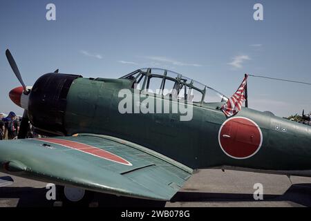 Green Japanese Plane - Zero - from Pacific war auf der Air Show in Frankreich. Stockfoto