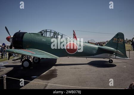 Green Japanese Plane - Zero - from Pacific war auf der Air Show in Frankreich. Stockfoto