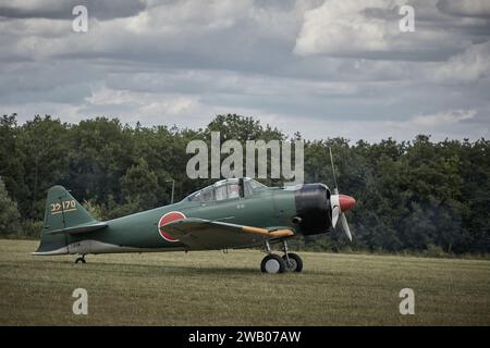 Green Japanese Plane - Zero - from Pacific war auf der Air Show in Frankreich. Stockfoto