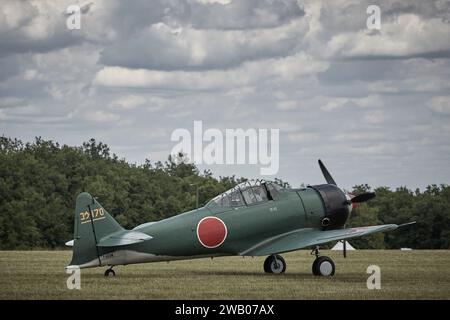 Green Japanese Plane - Zero - from Pacific war auf der Air Show in Frankreich. Stockfoto