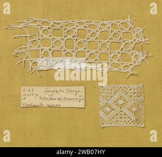 Stahlspule mit grobem Draht als Beispiel für einen Querstrich (Gitter), anonym, ca. 1900 - c. 1930 Probe Stahlspule mit grobem Draht als Beispiel für einen Querstrich mit einer Bruchseite, in der diese Technik eingesetzt wird. Das Datum betrifft den Stahl. Amsterdamer Spulenspitze aus Baumwolle (Textil) Stockfoto