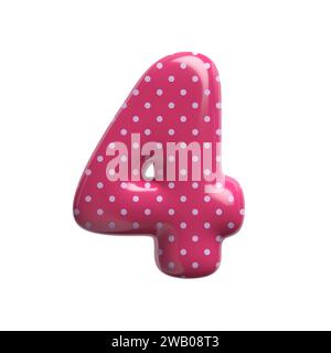 Polka Dot Nummer 4 - 3D rosa Retro-Ziffer - geeignet für Mode, Retro-Design oder Dekorationsthemen Stockfoto