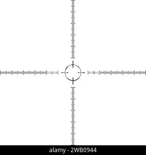 Sucherwaage für das optische Werkzeug Militär, Jäger, Spion, Scharfschütze. Ziel, Ziel, Bullsye, Blickpunkt auf dem digitalen Bildschirm. Grafisches Abstandsdiagramm isoliert auf weißem Hintergrund. Vektorgrafik Stock Vektor