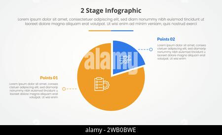 2-Punkte-Bühnenvorlage zum Vergleich gegensätzliches Infografikkonzept für Folienpräsentation mit Piechart-förmigem Kreis mit flachem Vektor Stockfoto