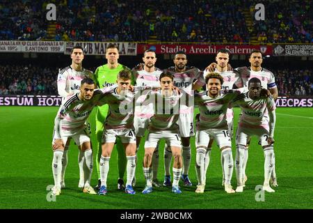 Salerno, Italien. Januar 2024. Das Team von Juventus FC posiert für das Spiel der Serie A TIM zwischen US Salernitana und Juventus FC im Stadio Arechi, Salerno, Italien am 07. Januar 2024. Quelle: Nicola Ianuale/Alamy Live News Stockfoto