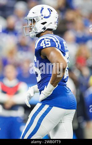 6. Januar 2024: Indianapolis Colts Linebacker E.J. Speed (45) im Lucas Oil Stadium in Indianapolis, Indiana. John Mersits/CSM. Stockfoto