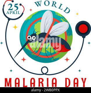 Welt Malaria Tag Vektor Illustration am 25. April mit Erde geschützt vor Mücken, um Mückenbisse im Gesundheitswesen Flat Cartoon Hintergrund zu vermeiden Stock Vektor