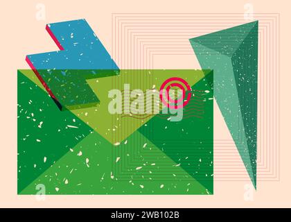 Briefumschlag für Risograph-Briefe mit geometrischen Formen. Newsletter im trendigen Riso-Grafik-Design mit Geometrieelementen. Stock Vektor