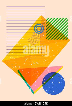 Briefumschlag für Risograph-Briefe mit geometrischen Formen. Newsletter im trendigen Riso-Grafik-Design mit Geometrieelementen. Stock Vektor