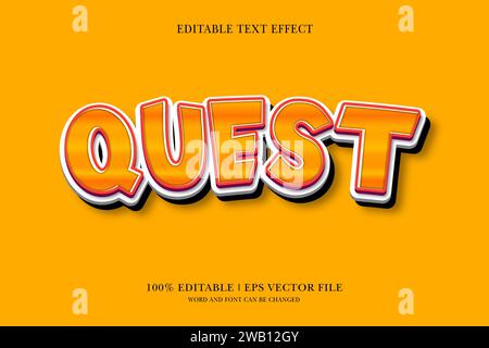 Bearbeitbarer Quest-Texteffekt mit 3D-Vektor-Design Stock Vektor