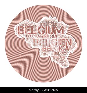 Vektorbild Belgien. Country Round-Logo-Design. Belgisches Poster in Kreisbögen und Wortwolke. Ansprechende Vektordarstellung. Stock Vektor