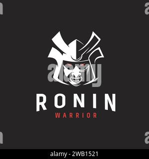 Aggresive Samurai Ronin japanesse Krieger Logo Symbol Vektor Vorlage auf schwarzem Hintergrund Stock Vektor