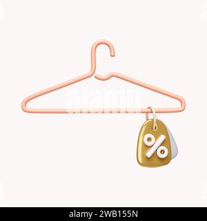 3D-Verkaufsmarke mit Prozentzeichen auf dem Aufhänger. . Black Friday, Rabatte und Promotions-Konzept. Symbol isoliert auf weißem Hintergrund. 3D-Rendering Stockfoto