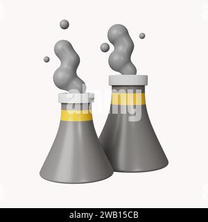 3. Kernkraftwerk. Kernkraftwerke verseuchen die Luft. Symbol isoliert auf weißem Hintergrund. 3D-Darstellung. Beschneidungspfad. Stockfoto
