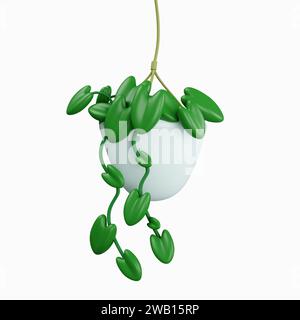3D-Pflanze im Pflanztopf. Blumengirlande. Symbol isoliert auf weißem Hintergrund. 3D-Darstellung. Beschneidungspfad Stockfoto