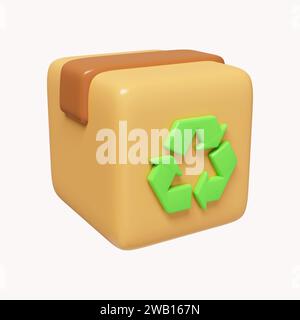 3D-Recyclingbox. Retten Sie Die Erde. Umweltkonzept. Symbol isoliert auf weißem Hintergrund. 3D-Darstellung. Beschneidungspfad. Stockfoto