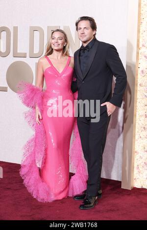 Beverly Hills, Usa. Januar 2024. Margot Robbie und Tom Ackerley bei den 81. Golden Globe Awards im Beverly Hilton Hotel am 7. Januar 2024 in Beverly Hills, Kalifornien. Quelle: PMC/Alamy Live News Stockfoto