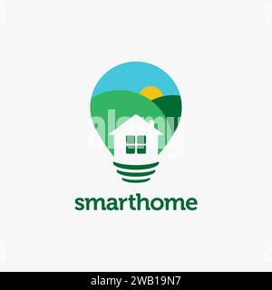 Smart Home Logo, Wohnlandschaft und Leuchtbirne Natur Logo Symbol Vektorvorlage auf weißem Hintergrund Stock Vektor