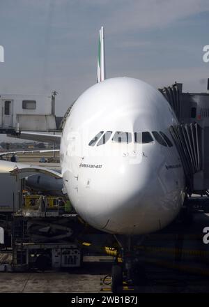 Ein Emirates Airlines Airbus A380-800. Stockfoto