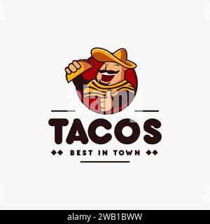 Sombrero Hut Tacos mexikanisches Restaurant Logo Maskottchen Hipster Vintage Retro Charakter Cartoon Illustration Stock Vektor