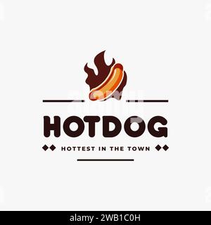 Hotdog und Fire Vintage Label Logo Stock Vektor