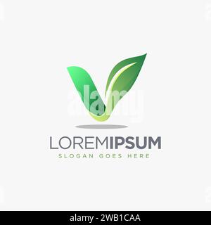 Letter V Leaf Logo-Symbol mit 3D-Farbverlauf Stock Vektor