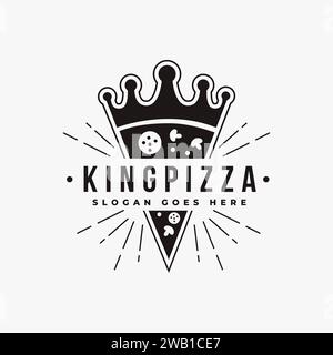 Vintage-Retro-Krone und Pizza-Logo auf weißem Hintergrund Stock Vektor