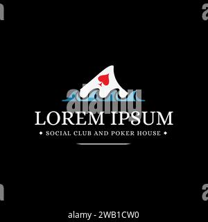 Vintage Moderne Welle und Poker Karte als Shark Fin Logo-Vektor auf schwarzem Hintergrund Stock Vektor