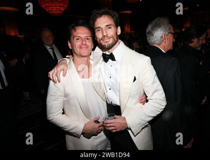 Beverly Hills, Usa. Januar 2024. Andrew Scott und Sam Claflin bei den 81. Golden Globe Awards im Beverly Hilton Hotel am 7. Januar 2024 in Beverly Hills, Kalifornien. Quelle: PMC/Alamy Live News Stockfoto