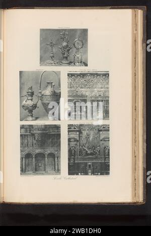 Fünf Details der Kathedrale von Sevilla, Anonym, um 1881 - in oder vor 1886 photomechanisch gedrucktem Papier Kollotypaltar. Skulptur (+ Relief  Skulptur). Abstieg vom Kreuz: Christus wird vom Kreuz herabgenommen, gewöhnlich von Nikodemus und Joseph von Arimathäa, die auf den Leitern stehen (beide Arme Christi getrennt). Das Kreuz  Symbole der Christ Kathedrale von Sevilla Stockfoto