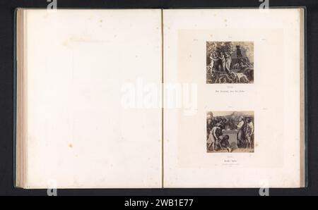 Fotoproduktionen von Druckgrafiken bis Fresken mit Aufführungen von Noahs Arche und das Opfer Noahs von Rafaël für die Loggien im Vatikan, Gustav Schauer, nach Anonym, nach Rafaël, um 1851 - in oder vor 1861 Fotografie Berlin fotografischer Trägeralbumendruck Noah, seine Familie und die Tiere verlassen die Arche (manchmal kombiniert mit dem Regenbogen des Bundes). Noahs Opfer; verschiedene Tiere werden angeboten, möglicherweise ein Lamm, eine Taube und ein Widder (oft kombiniert mit dem Regenbogen des Bundes) Stockfoto