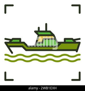 Farbiges Symbol für das Vektorkonzept eines Schlachtschiffs oder Militärschiffs. Kriegsschiff modernes Symbol Stock Vektor